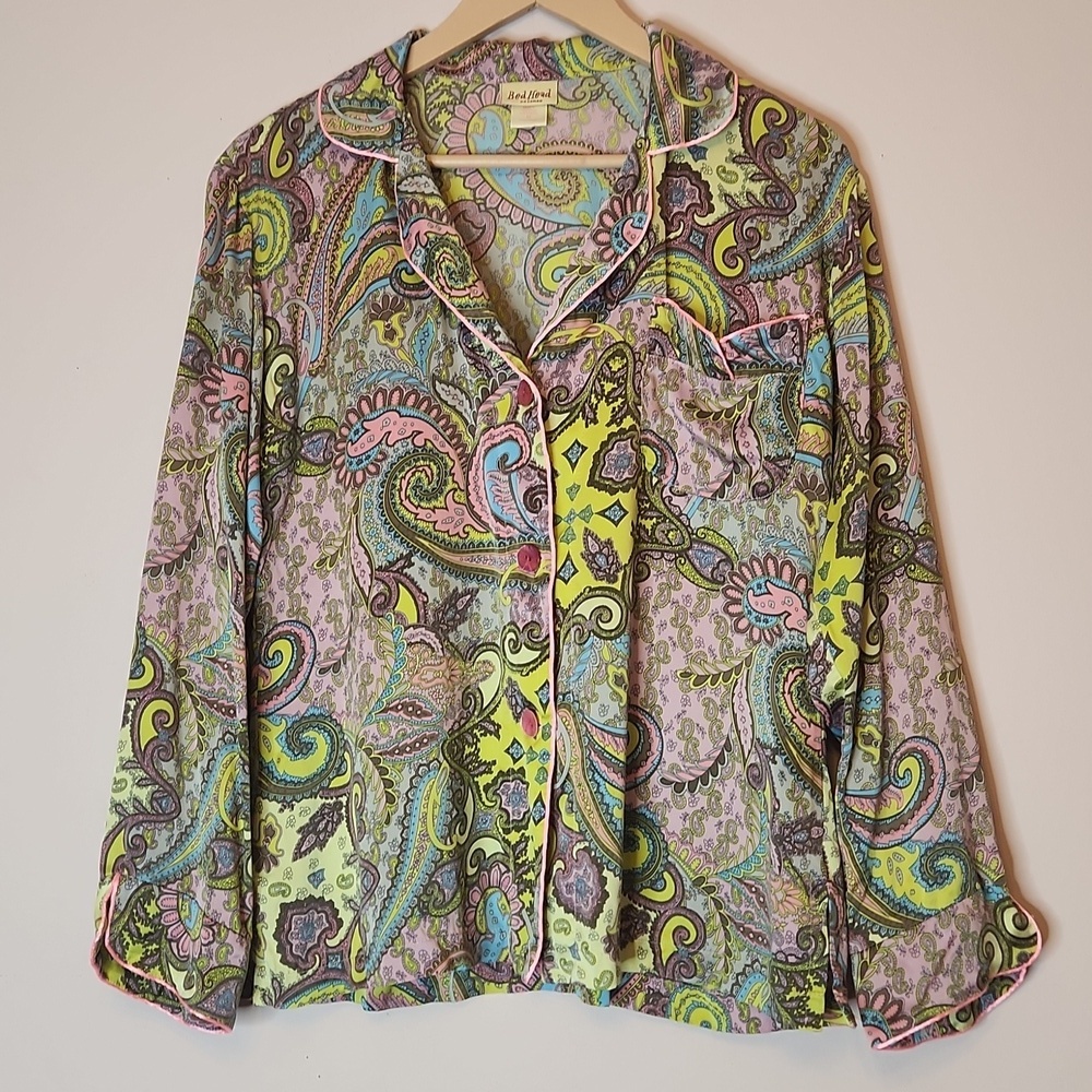 BedHead 100% Silk Multicolor Paisley Pajama Top, size M